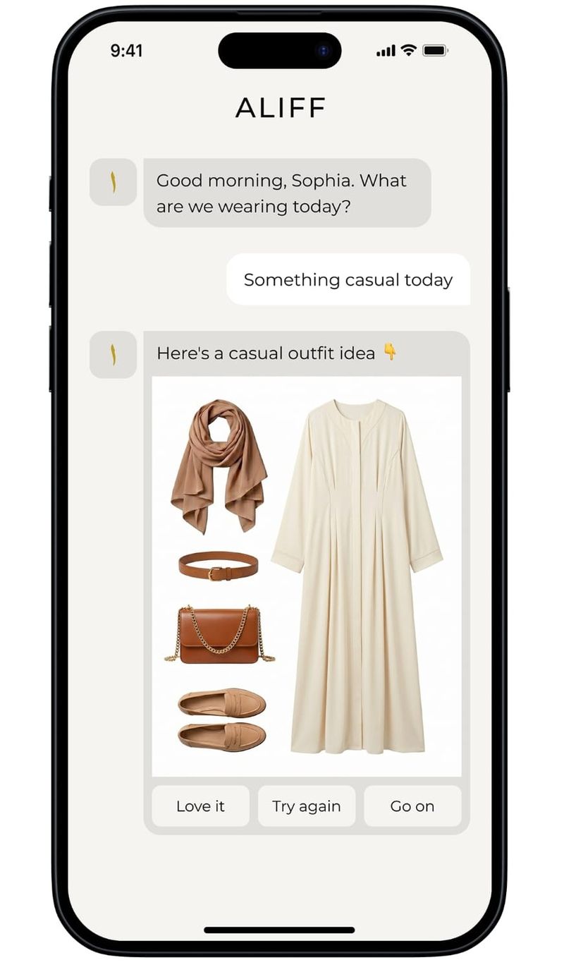 ALIFF style chat conversation suggesting a casual outfit from the user's own wardrobe